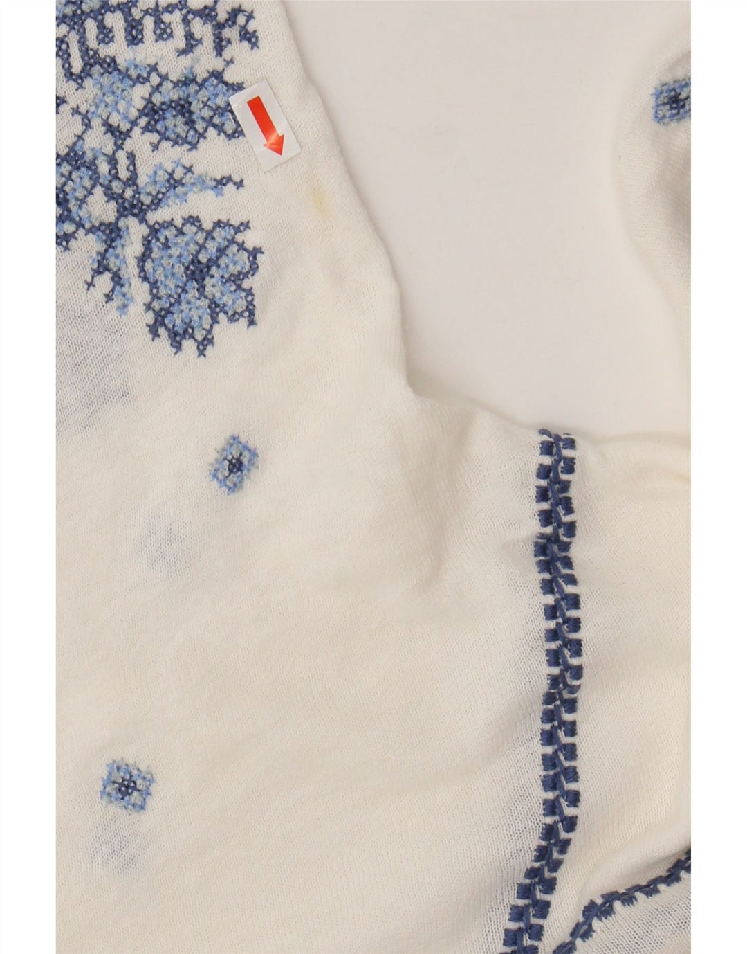 MONSOON Camicetta da donna Top UK 16 Grande lino floreale bianco sporco