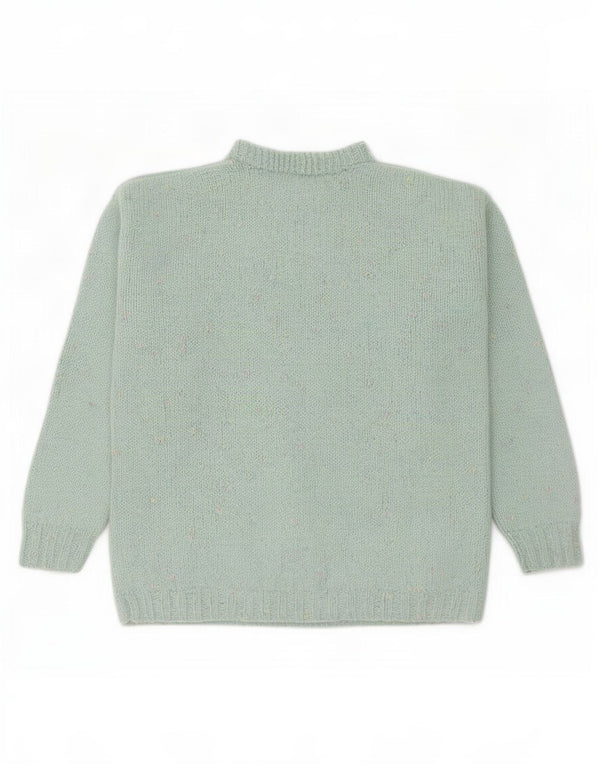 Maglione maglione girocollo da donna vintage UK 16 Grande cuore floreale turchese