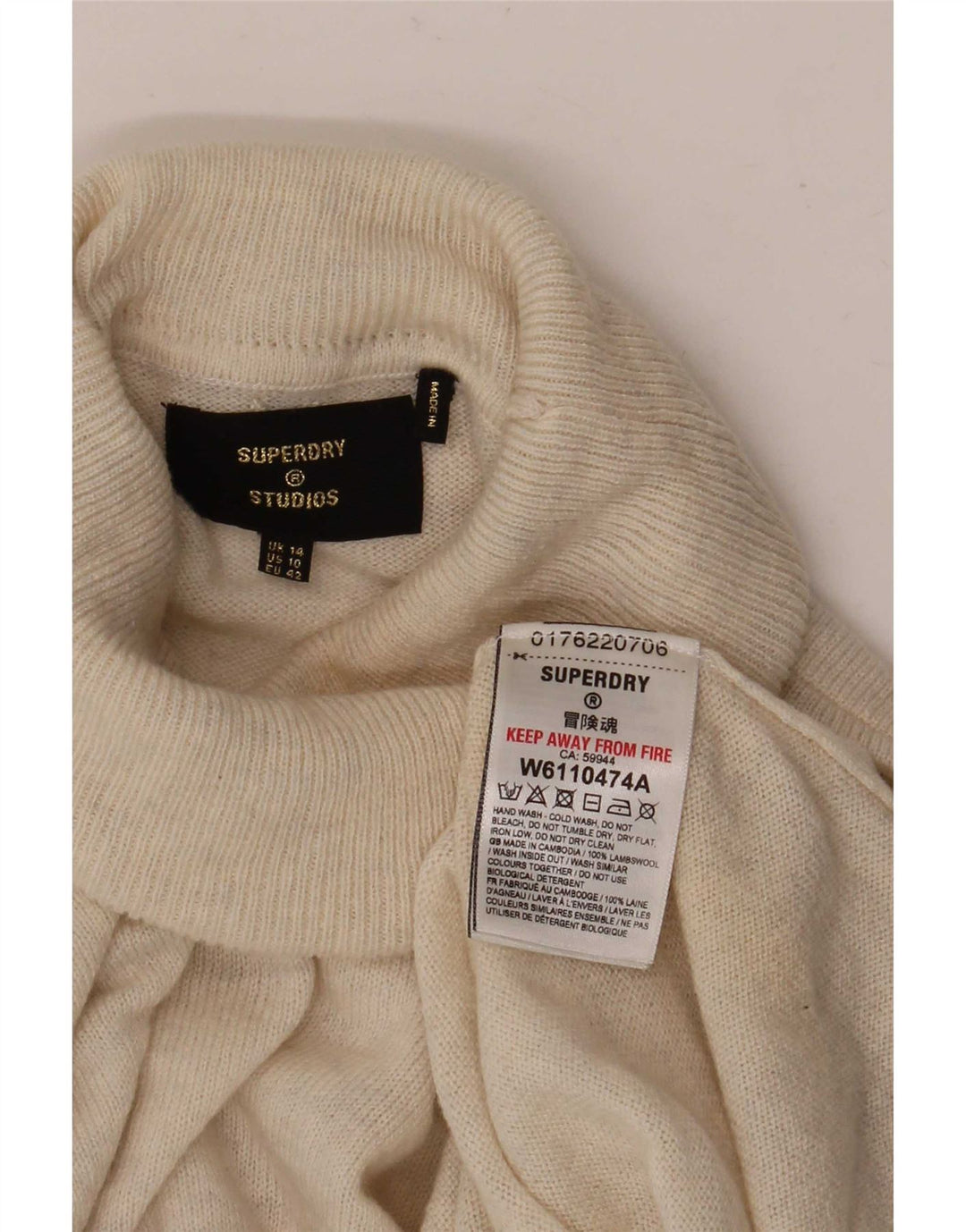 Maglione maglione oversize da donna con collo alto Superdry UK 14 Large Beige Lana