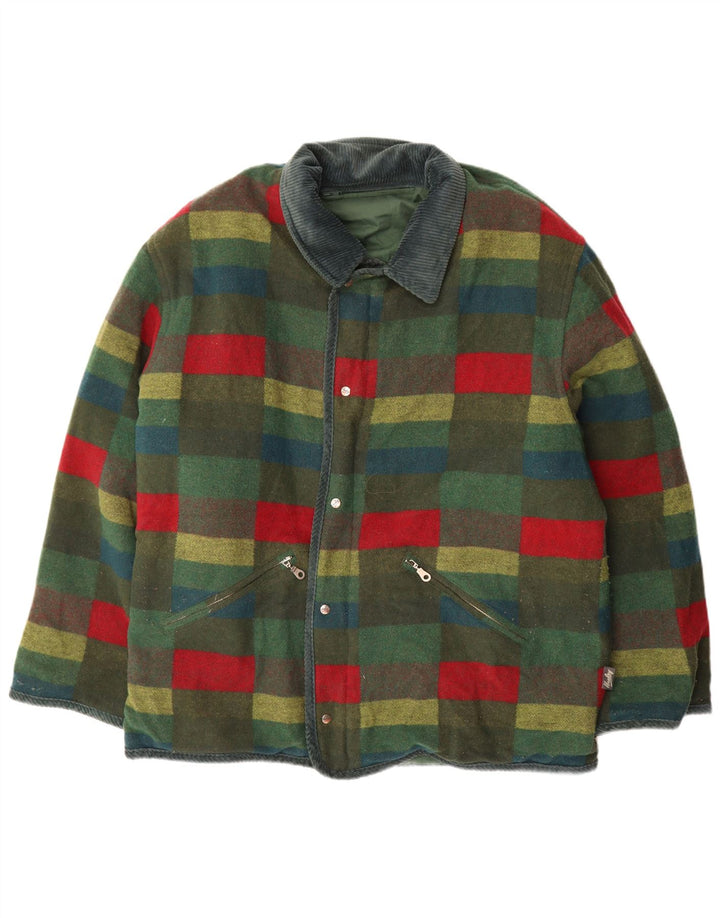 Giacca reversibile da uomo vintage UK 44 2XL a quadri verdi