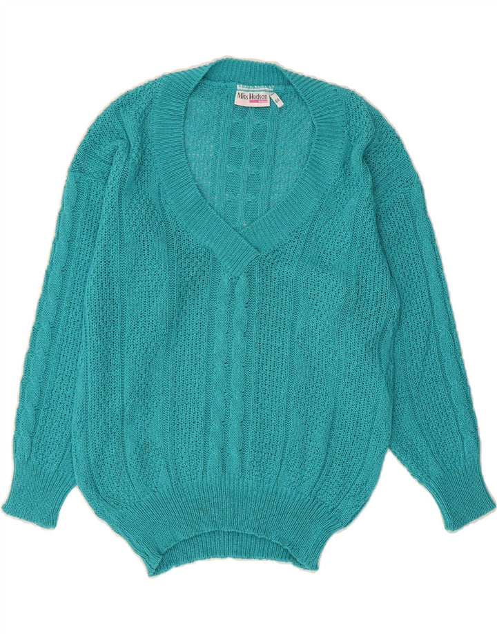 VINTAGE Womens V-Neck Jumper Sweater EU 44 XL Turquoise Vintage Vintage and Second-Hand Vintage from Messina Hembry 