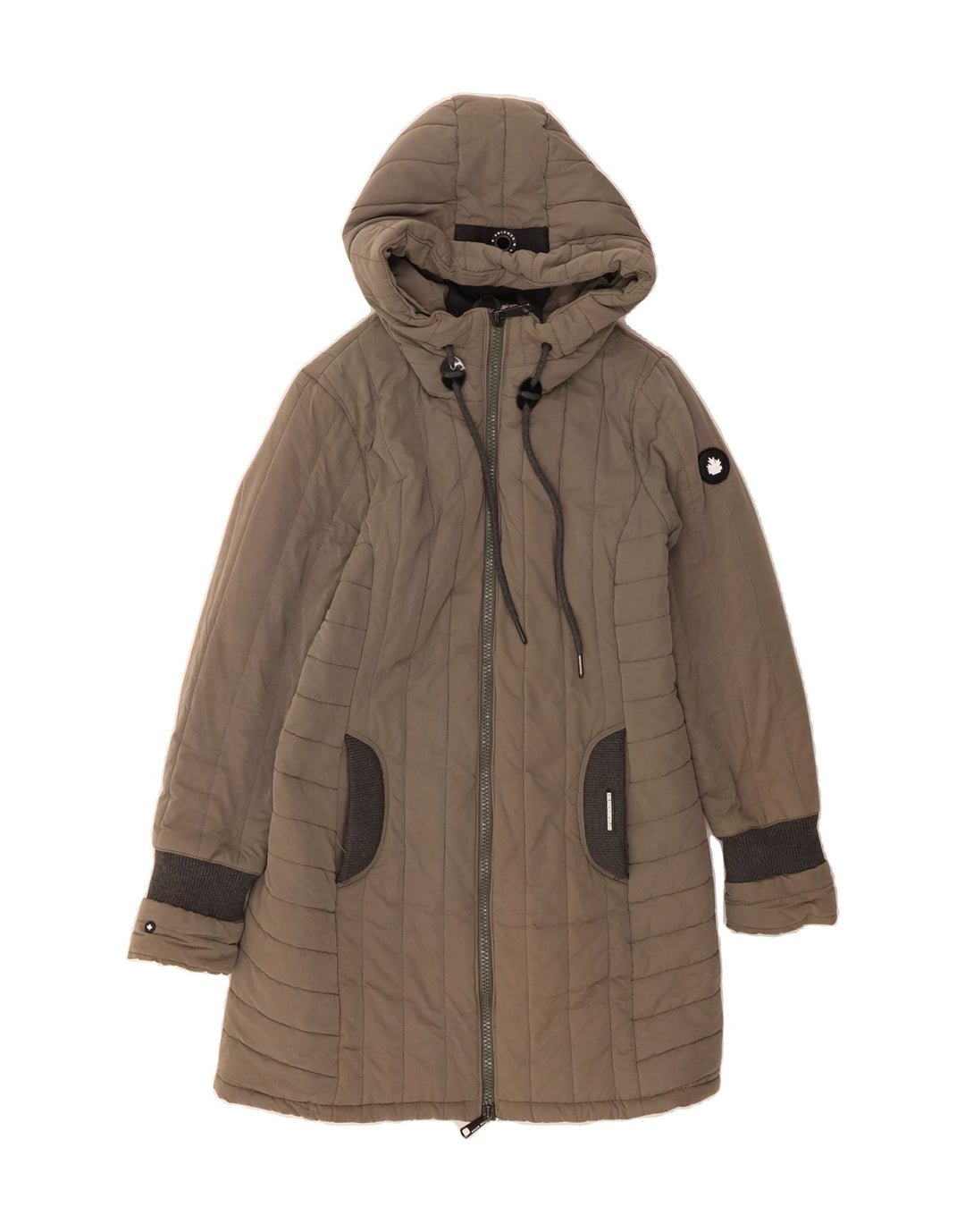 KHUJO Womens Hooded Padded Coat UK 16 Large Grey Polyester Vintage KHUJO and Second-Hand KHUJO from Messina Hembry 