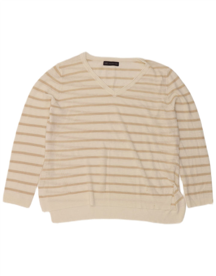 Maglione maglione con scollo a V da donna Marks & Spencer UK 14 grandi righe bianche