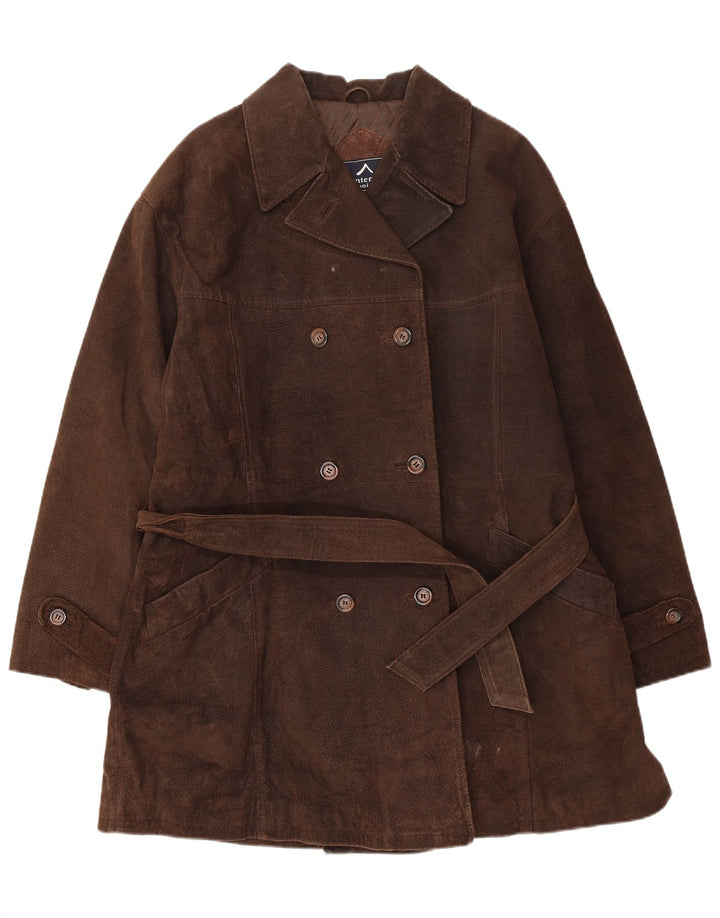 Cappotto doppiopetto in pelle scamosciata da donna Montereggi UK 14 Pelle marrone medio