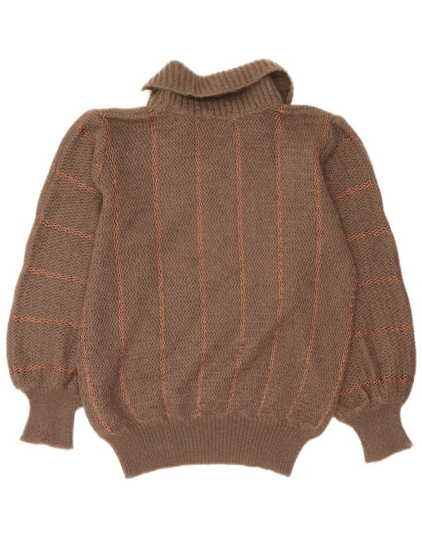 Maglione maglione vintage da donna con collo alto UK 16 a righe grandi grigie