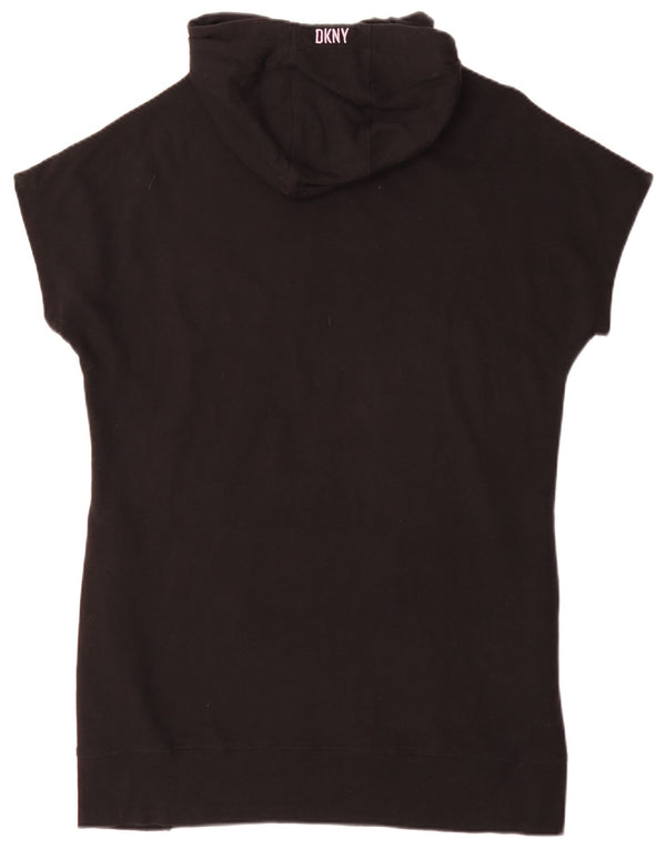 Abito t-shirt con grafica con cappuccio da donna Dkny UK 14 Large Black Cotton Sports