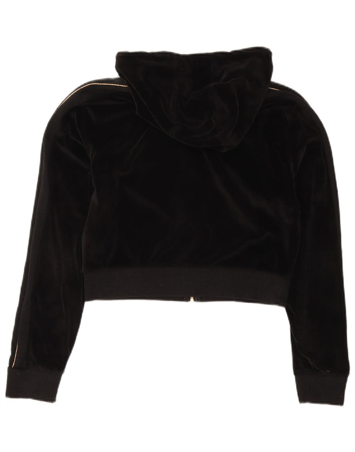 Ellesse, maglione con cappuccio e zip corta in velluto da donna, UK 14, grande poliestere nero