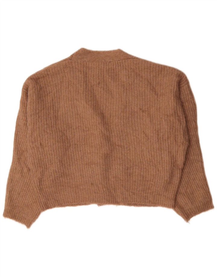 Maglione cardigan oversize corto da donna Zara UK 14 Nylon marrone medio