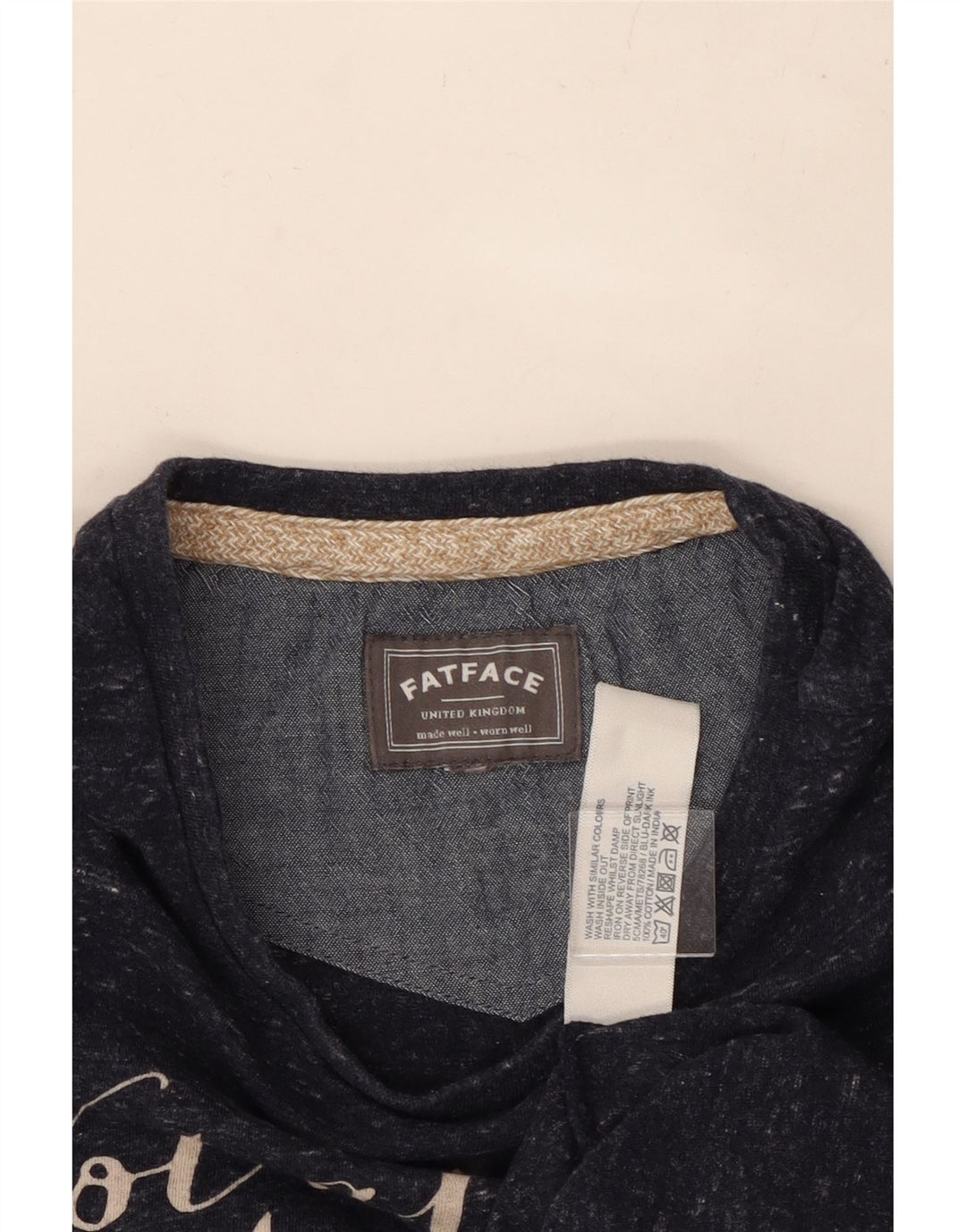 FAT FACE T-shirt grafica da donna Top medio in cotone screziato blu navy