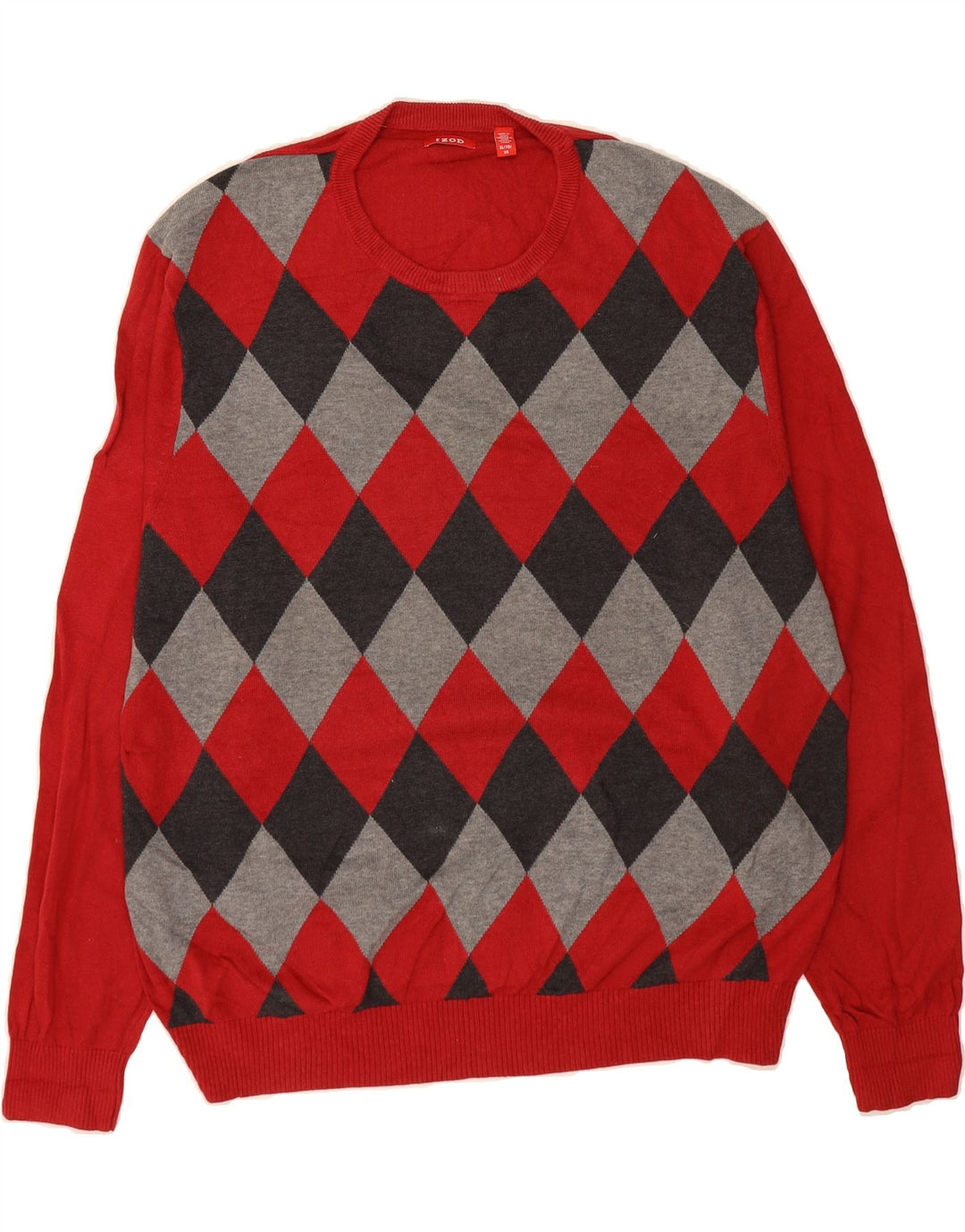 IZOD Mens Crew Neck Jumper Sweater XL Red Argyle/Diamond Cotton Vintage Izod and Second-Hand Izod from Messina Hembry 