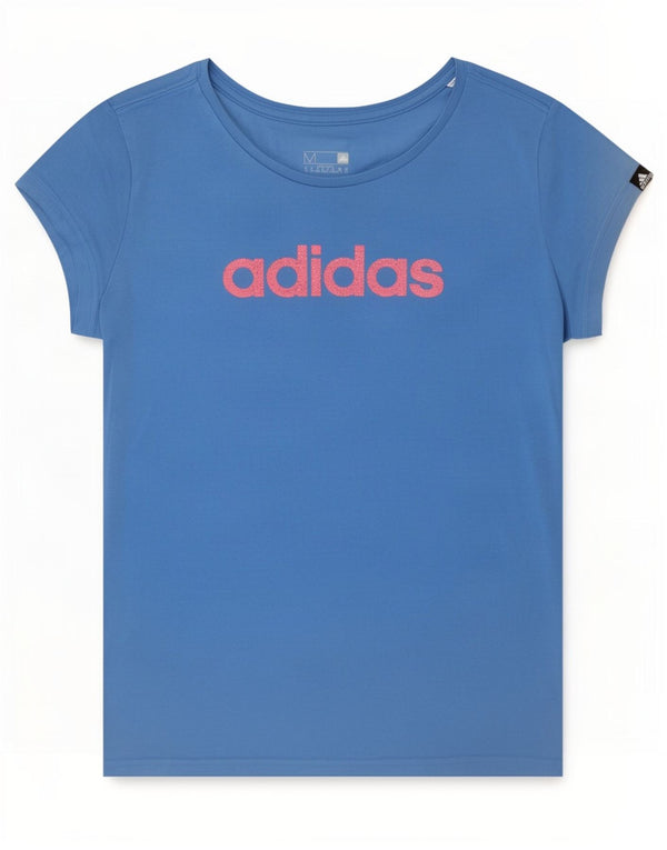 T-shirt grafica Adidas da donna con vestibilità regolare, UK 12/14, cotone blu medio