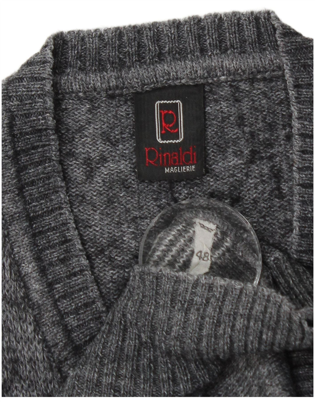 Maglione vintage da uomo con scollo a V IT 48 Lana a rombi/diamante grigio medio