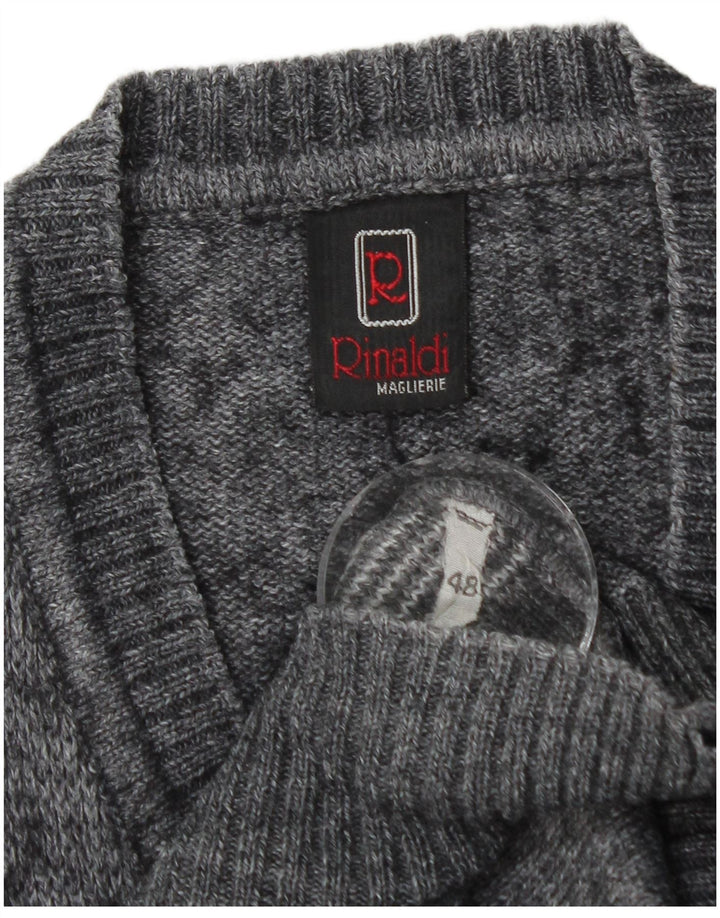 Maglione vintage da uomo con scollo a V IT 48 Lana a rombi/diamante grigio medio