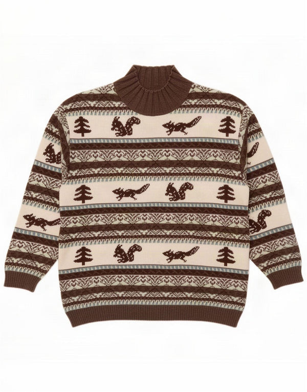 Vintage Womens Turtle Neck Jumper Sweater EU 38/40 Medium Brown Fair Isle