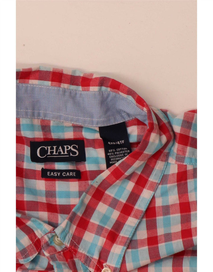 Chaps Camicia da uomo vestibilità regolare a maniche corte grandi 4XL in cotone a quadretti rosso