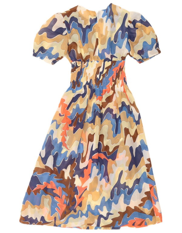 Abito lungo da donna vintage con motivo astratto UK 8 piccolo multicolore