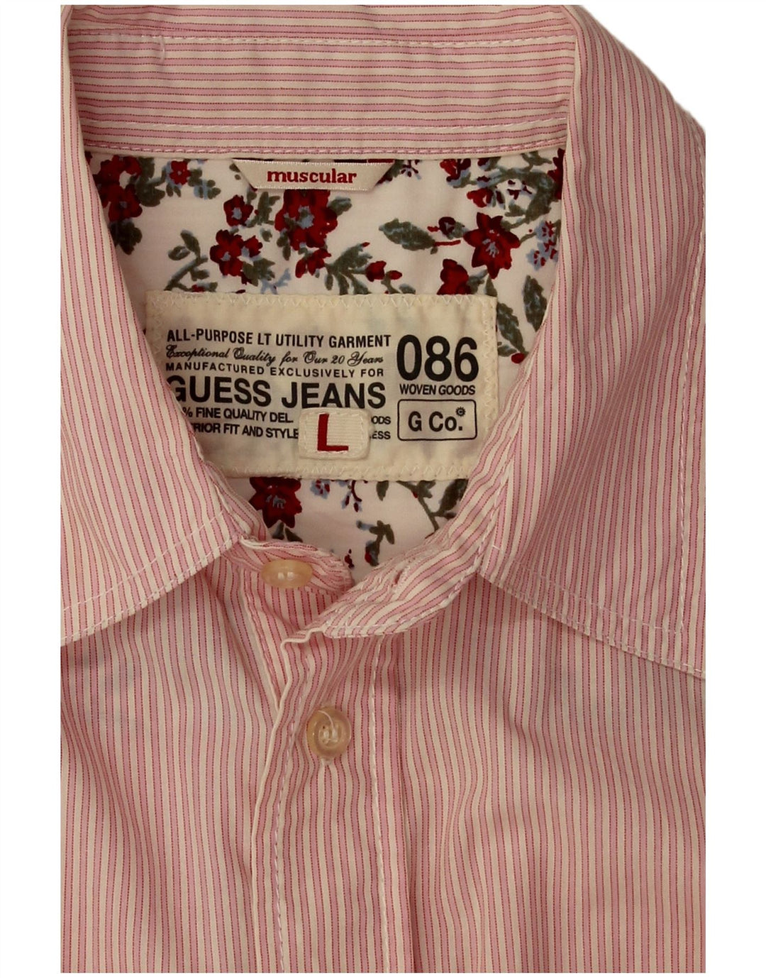 Camicia Guess da uomo a maniche corte in cotone a righe grandi rosa