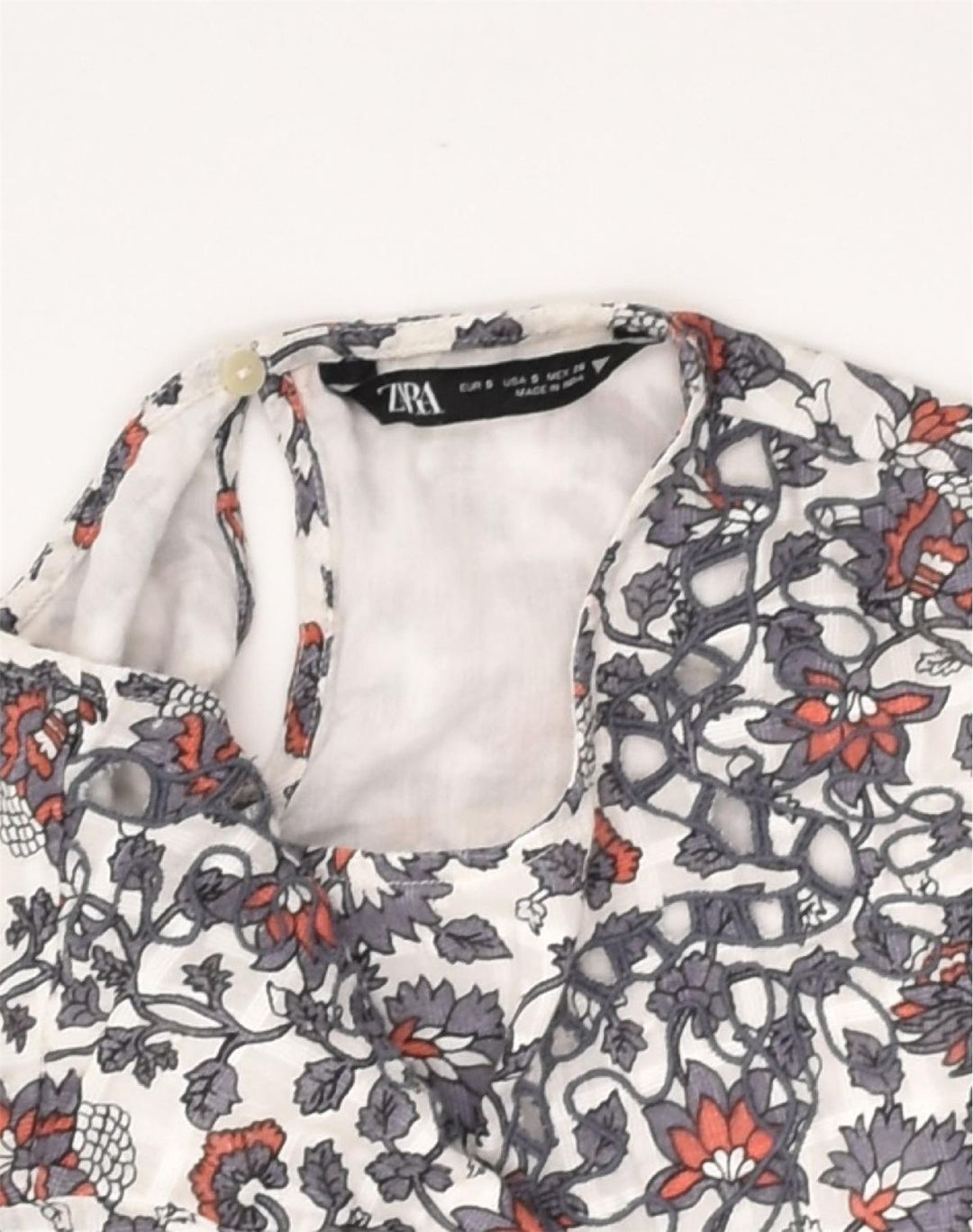 ZARA Womens A-Line Dress UK 10 Small Grey Floral Cotton | Vintage Zara | Thrift | Second-Hand Zara | Used Clothing | Messina Hembry 