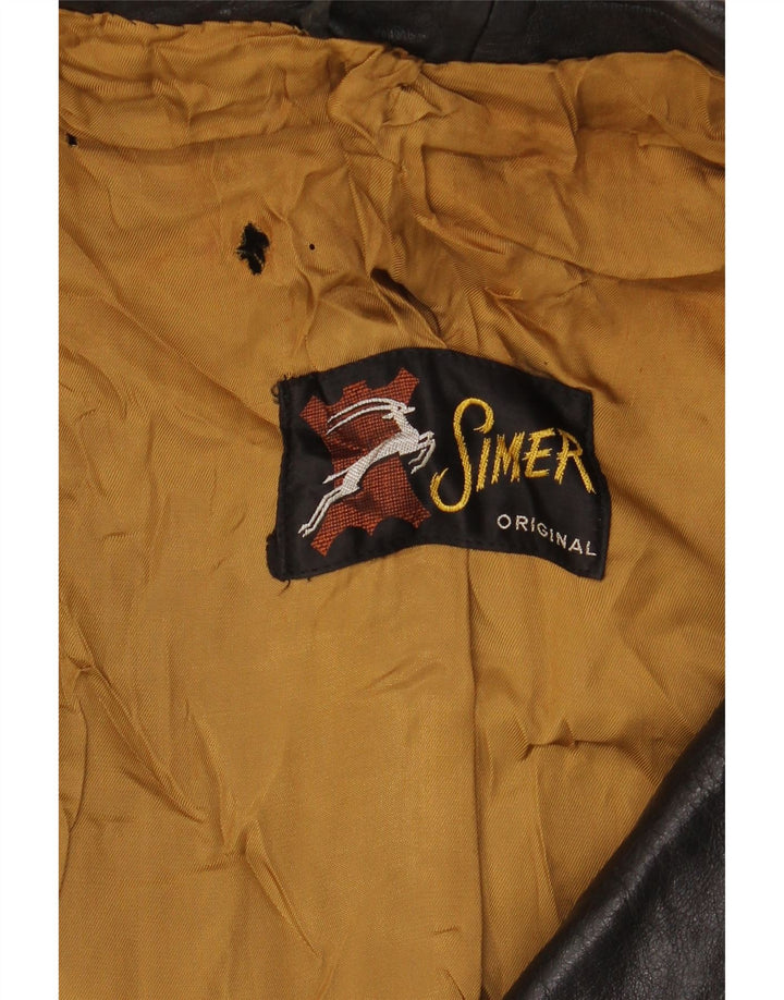 Giacca in pelle doppio petto da donna VINTAGE UK 12 media nera