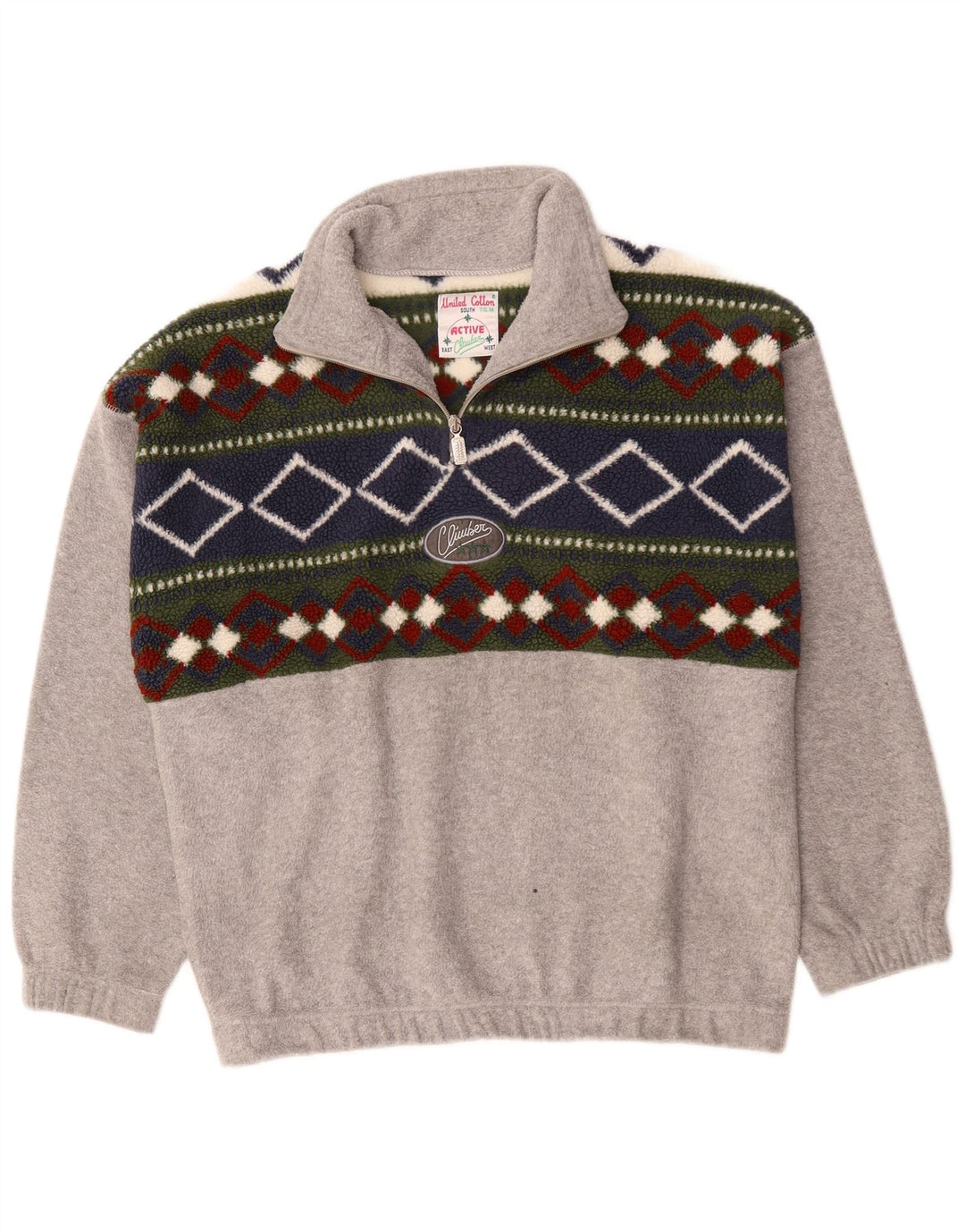Maglione in pile da uomo con zip e collo attivo, poliestere color block grigio medio