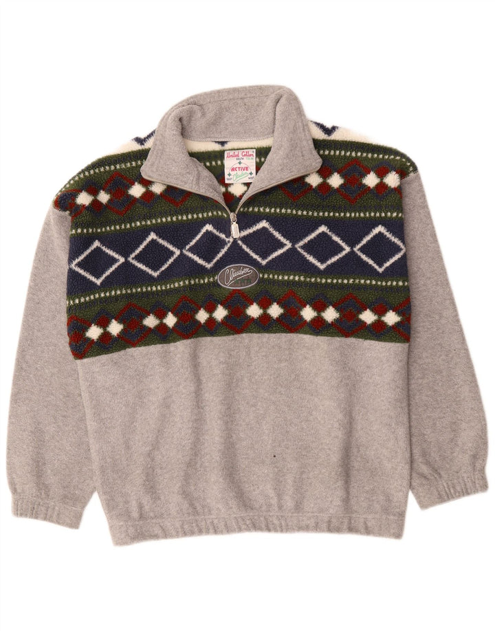 Maglione in pile da uomo con zip e collo attivo, poliestere color block grigio medio