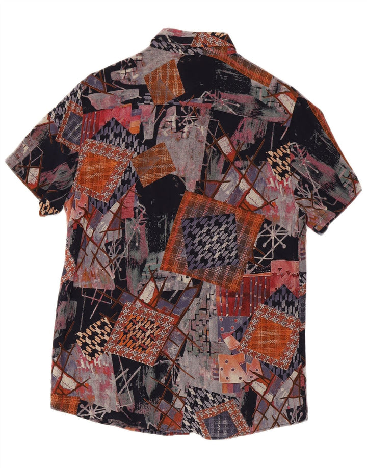 Camicia vintage da uomo a maniche corte piccola in viscosa geometrica multicolore