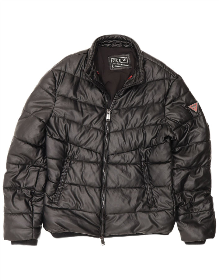 Guess Giacca imbottita da uomo in ecopelle EU 48 Medium Nero Poliuretano