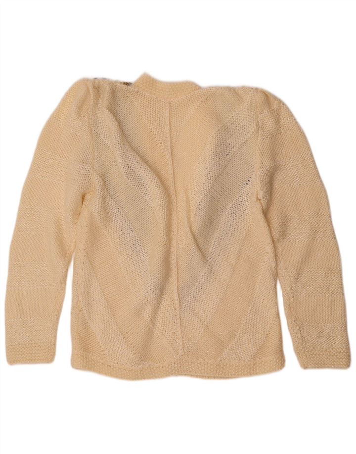 VINTAGE Womens Open Cardigan Sweater EU 38 Medium Off White Striped