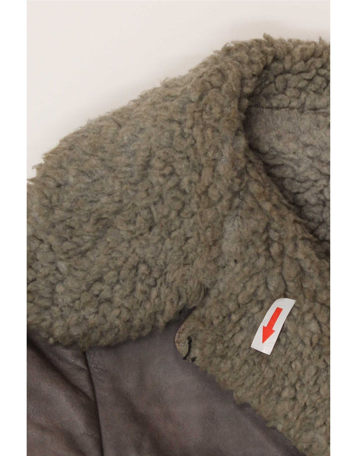 Giacca in shearling vintage da donna UK 10 piccola grigia