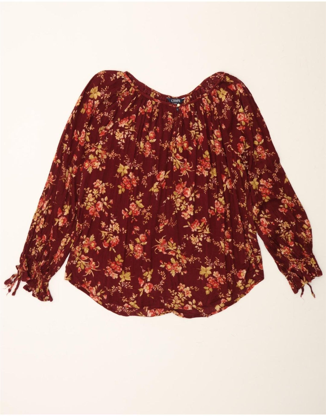 CHAPS Womens Oversized Long Sleeve Blouse Top UK 10 Small Maroon Floral Vintage Chaps and Second-Hand Chaps from Messina Hembry 