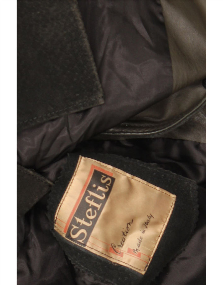 Giacca blazer vintage da uomo in pelle scamosciata a 3 bottoni UK 38 media nera