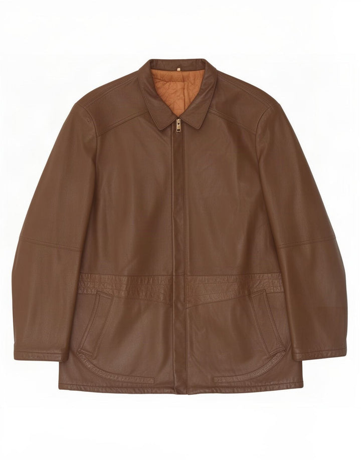 Giacca in pelle vintage da uomo IT 56 3XL Marrone