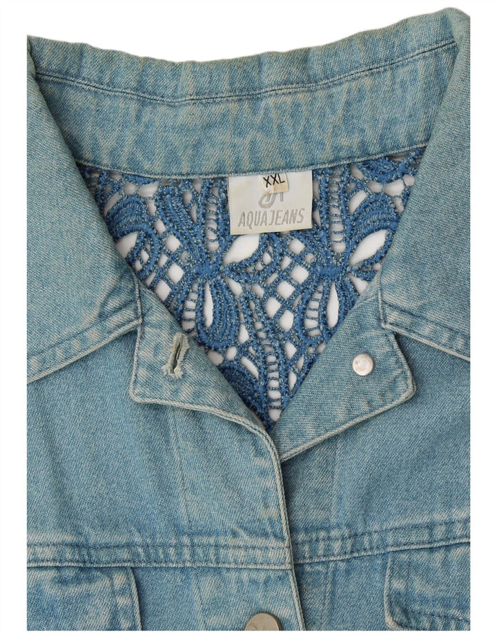 AQUA Womens Denim Jacket UK 20 2XL Blue Cotton