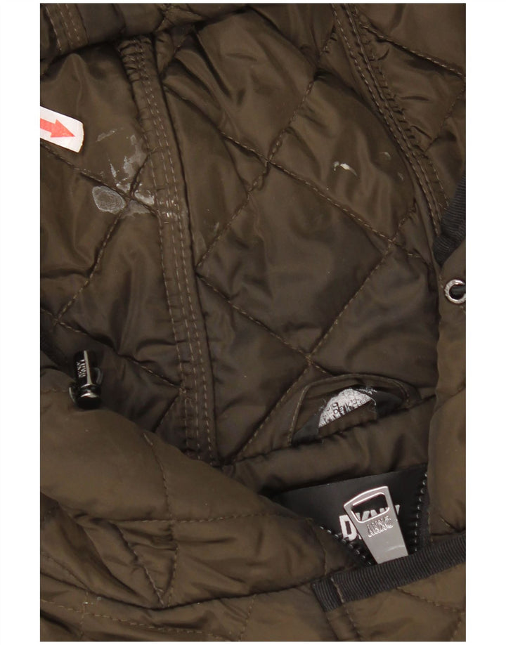 Cappotto trapuntato con cappuccio da donna Dkny UK 16 grande poliestere kaki