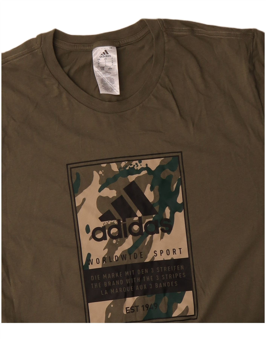 T-shirt grafica da uomo Adidas Top grande in cotone kaki