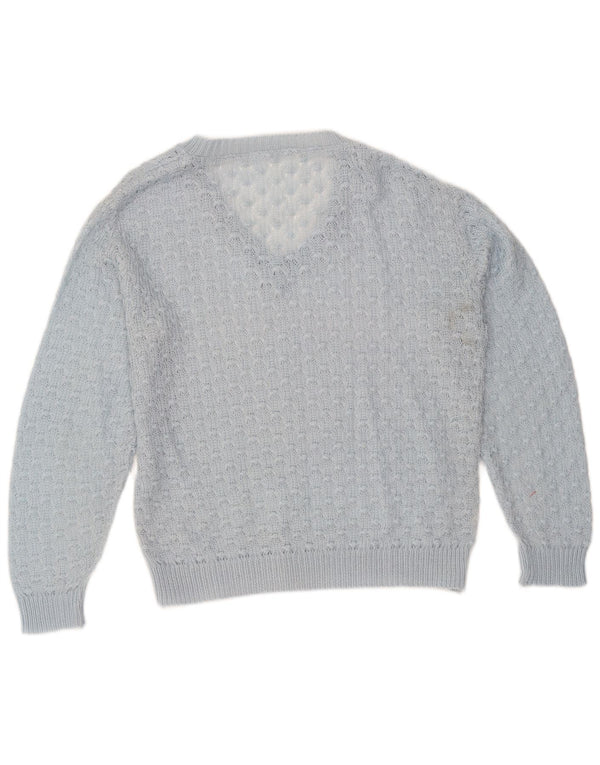 Maglione maglione vintage da donna con scollo a V UK 14 Blu medio