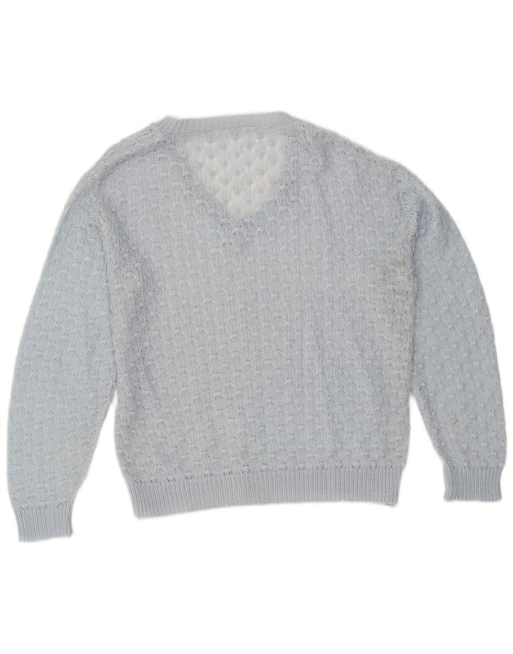 Maglione maglione vintage da donna con scollo a V UK 14 Blu medio