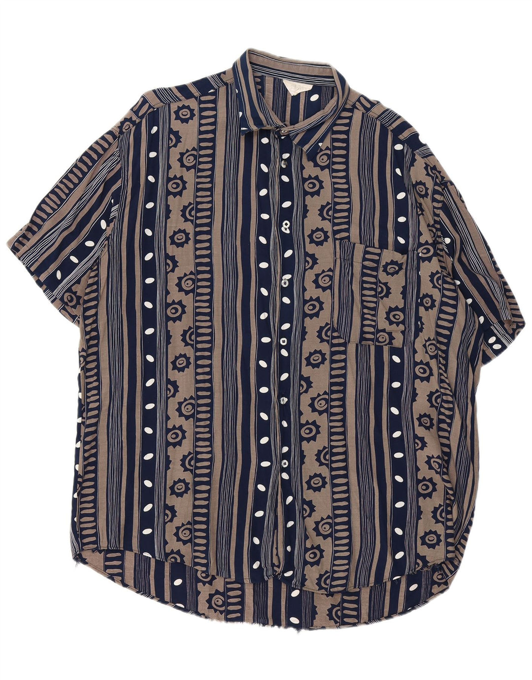 VINTAGE Mens Short Sleeve Shirt XL Navy Blue Striped
