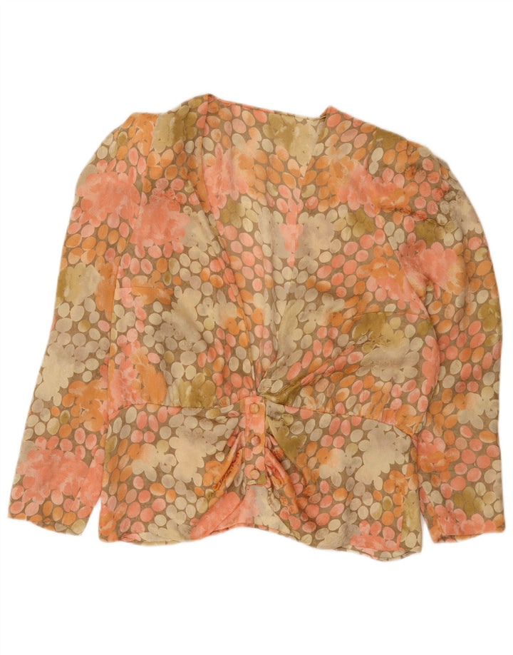 Camicetta camicia vintage da donna UK 16 grande maculata multicolore