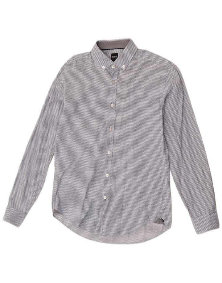 Camicia slim fit da uomo Hugo Boss modello astratto piccolo cotone blu