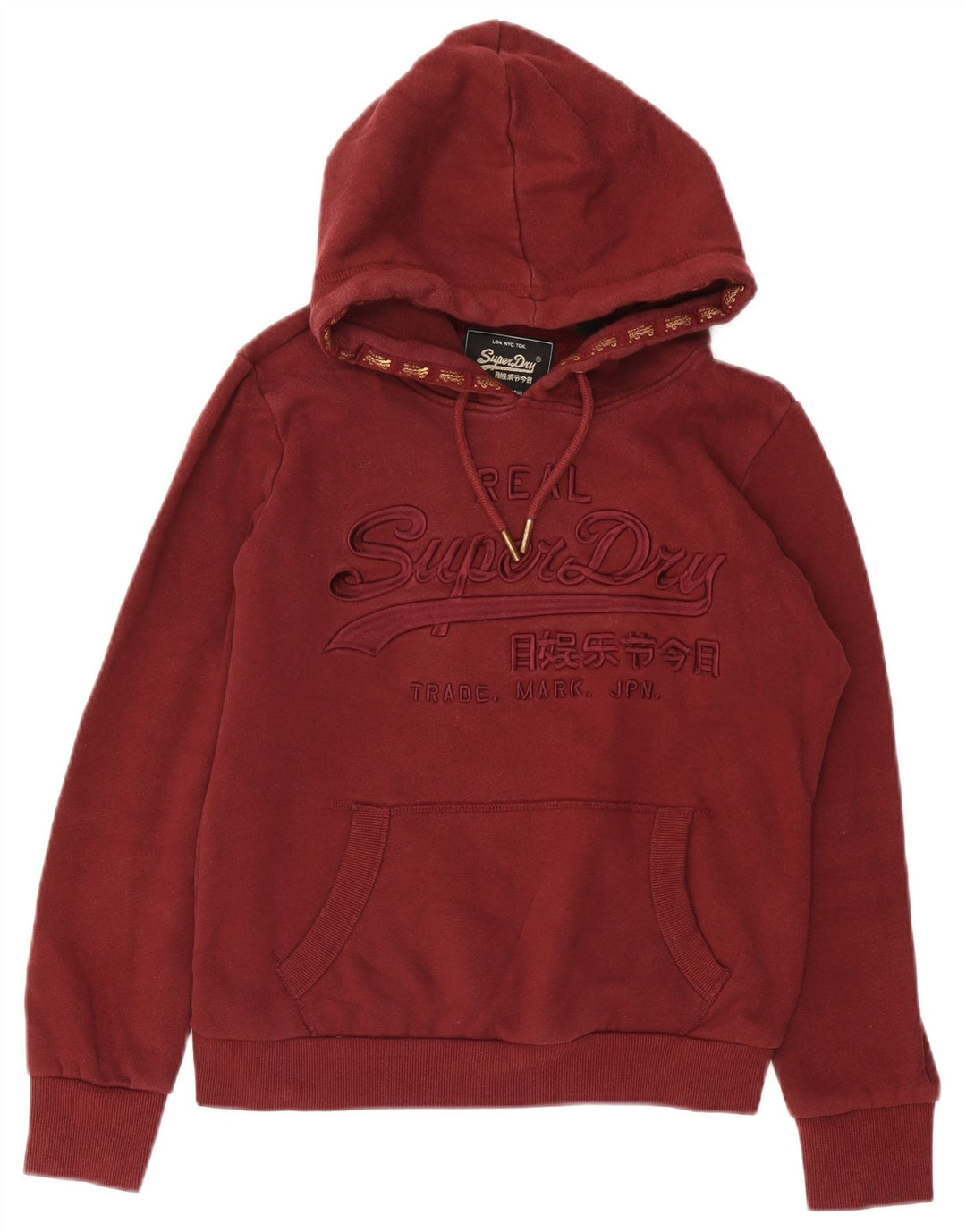 Maglione con cappuccio corto grafico da donna Superdry UK 12 cotone bordeaux medio