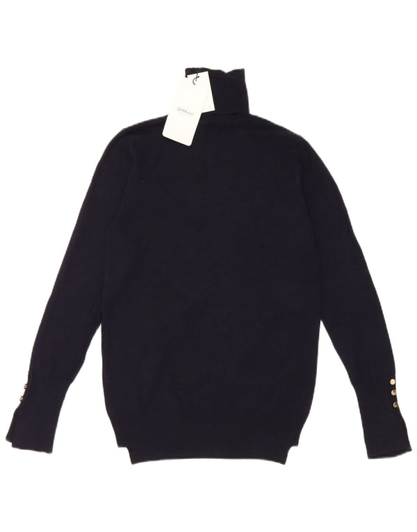Maglione maglione a collo alto da donna Zara UK 12 viscosa blu navy medio