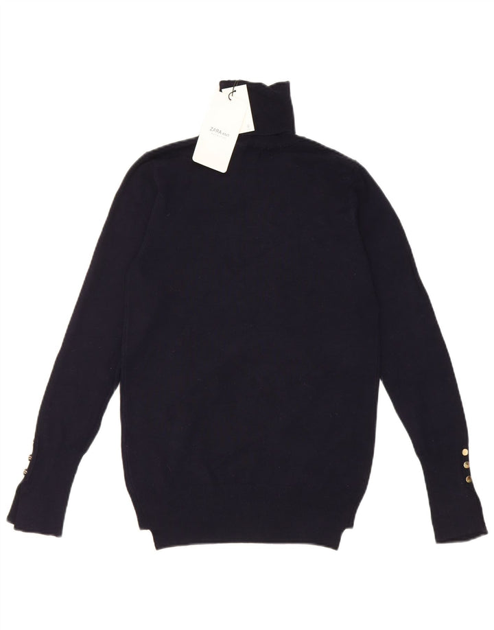 Maglione maglione a collo alto da donna Zara UK 12 viscosa blu navy medio