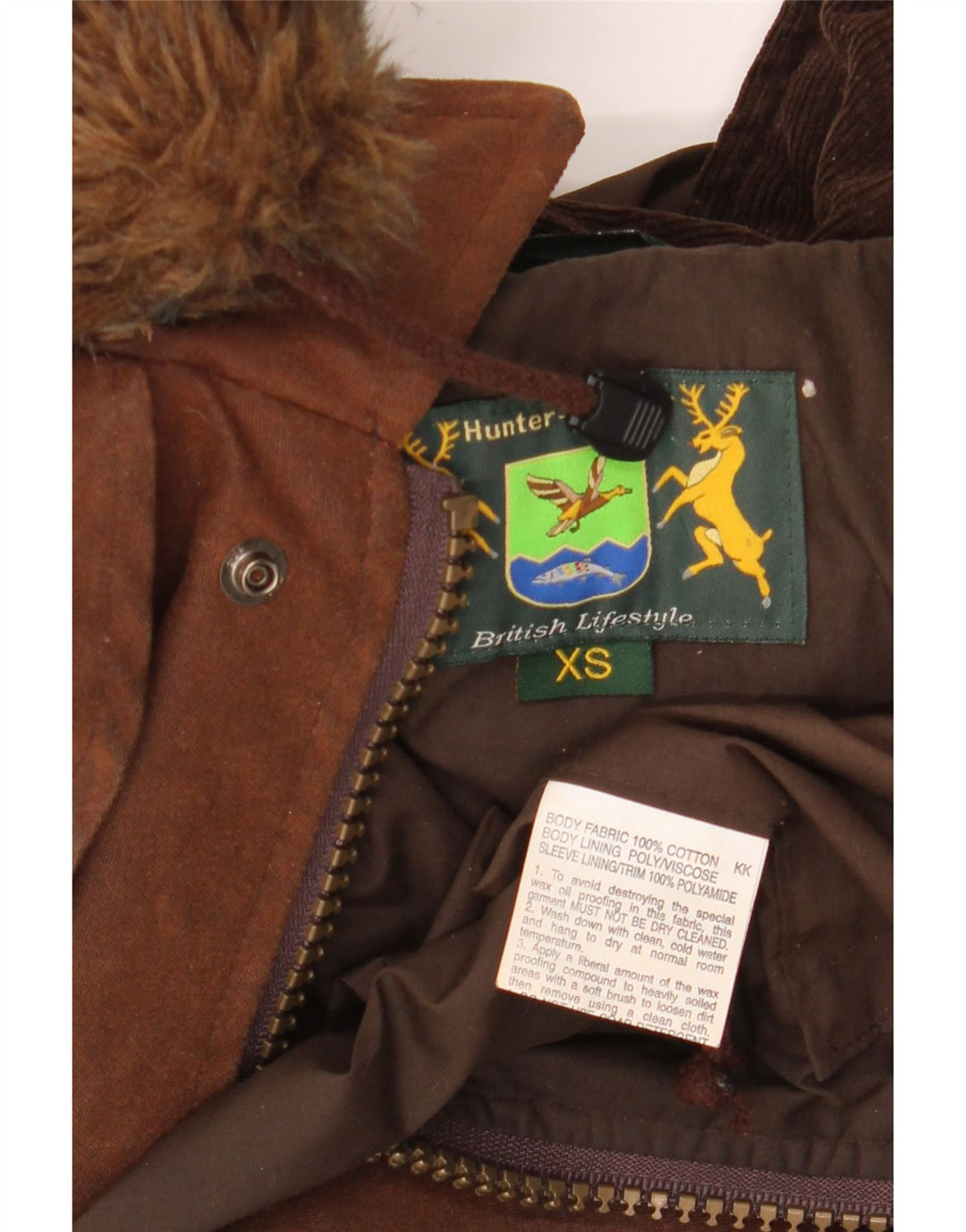 HUNTER Mantella da caccia in cotone cerato con cappuccio da caccia da uomo UK 34 XS cotone marrone