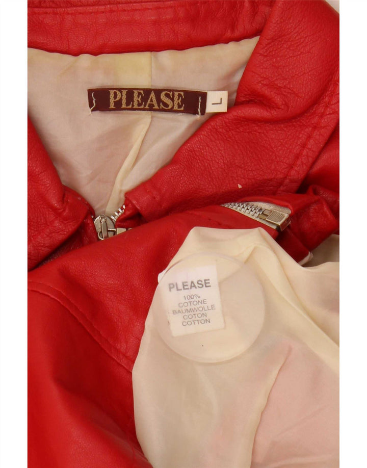 Per favore, giacca in pelle corta da donna UK 14 grande rossa