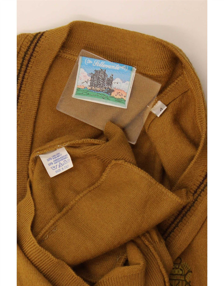 Maglione cardigan senza maniche vintage da uomo in lana kaki media