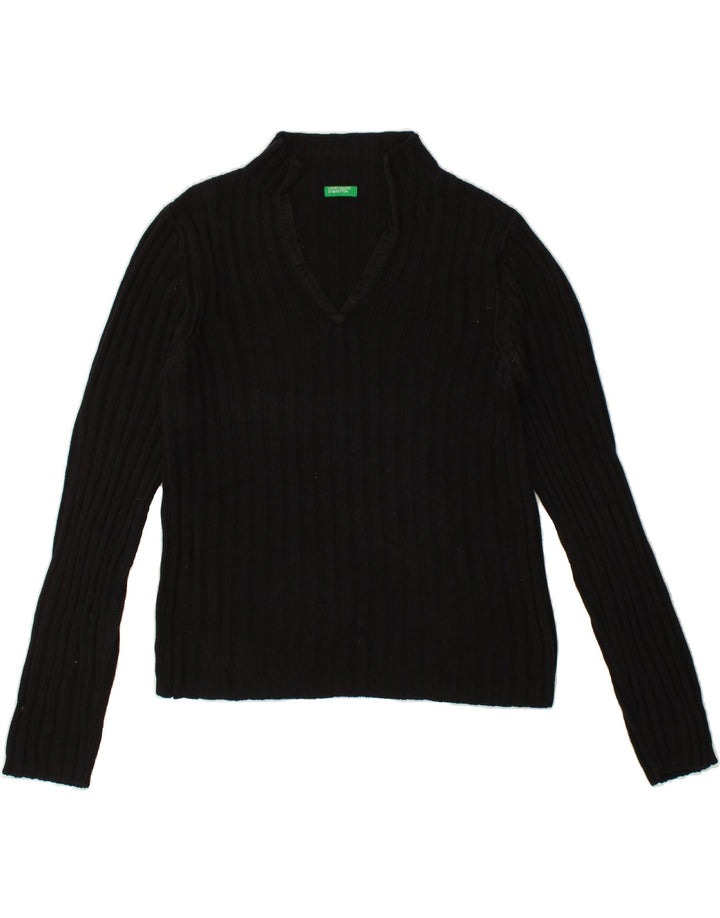 BENETTON Womens V-Neck Jumper Sweater UK 14 Large Black Vintage Benetton and Second-Hand Benetton from Messina Hembry 