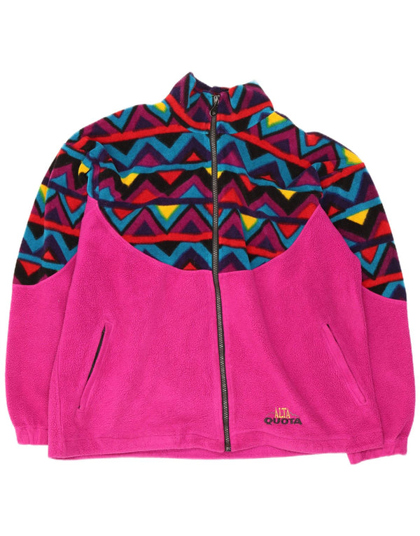 Giacca in pile vintage da donna UK 20 2XL Rosa retrò geometrica