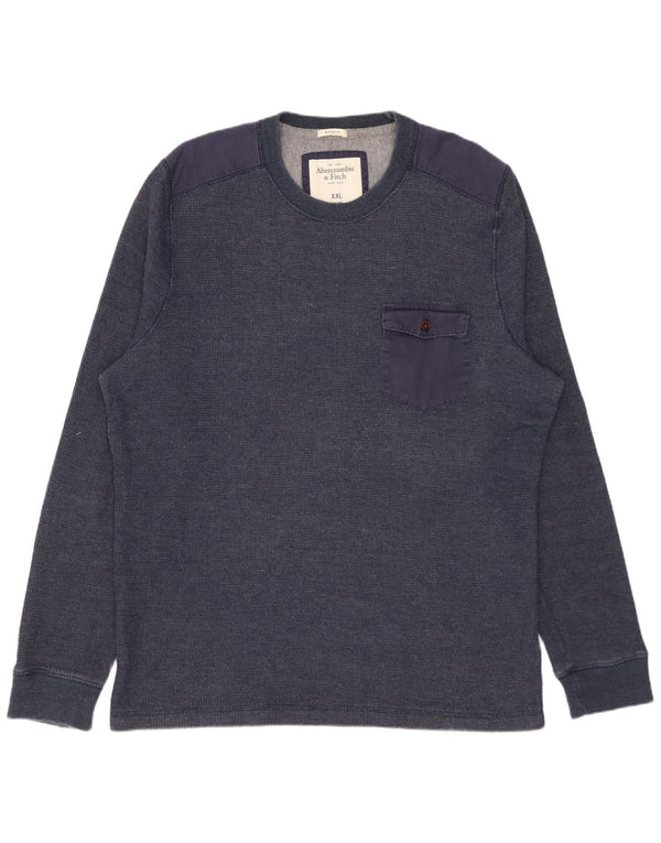 ABERCROMBIE & FITCH Felpa Muscle da uomo Maglione 2XL Cotone blu navy