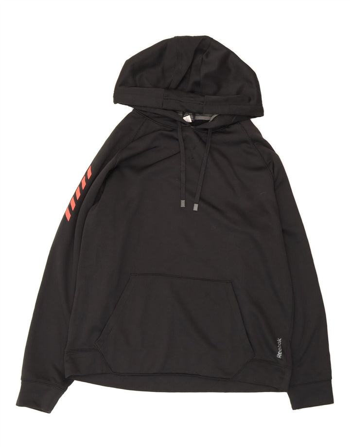 REEBOK Mens Graphic Hoodie Jumper Large Black Polyester Vintage Reebok and Second-Hand Reebok from Messina Hembry 
